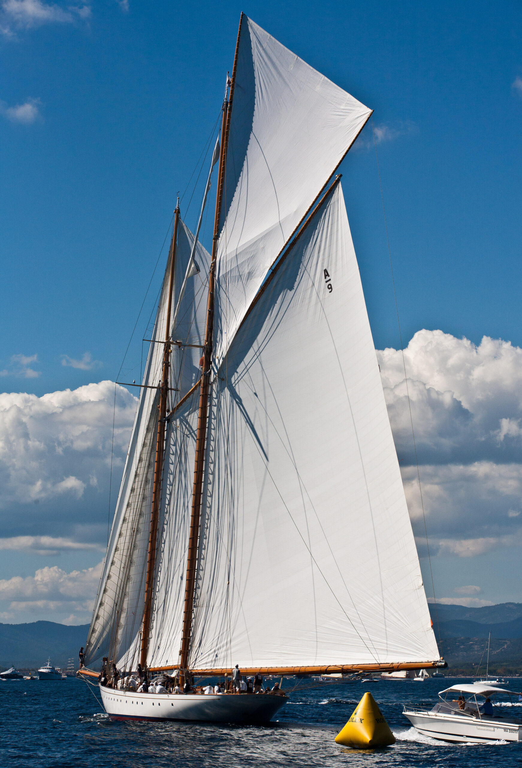 Sails and rigging against a Mediterranean sky