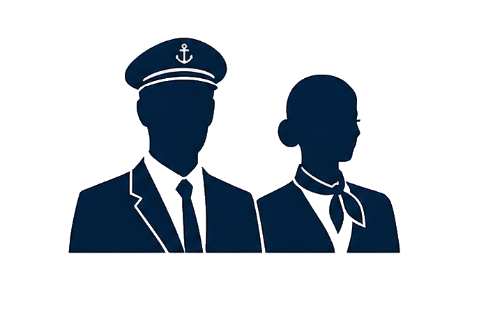 Silhouettes of the captain and stewardess included with the charter