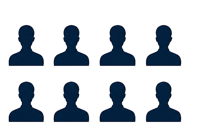 Eight guest silhouettes representing the yacht capacity