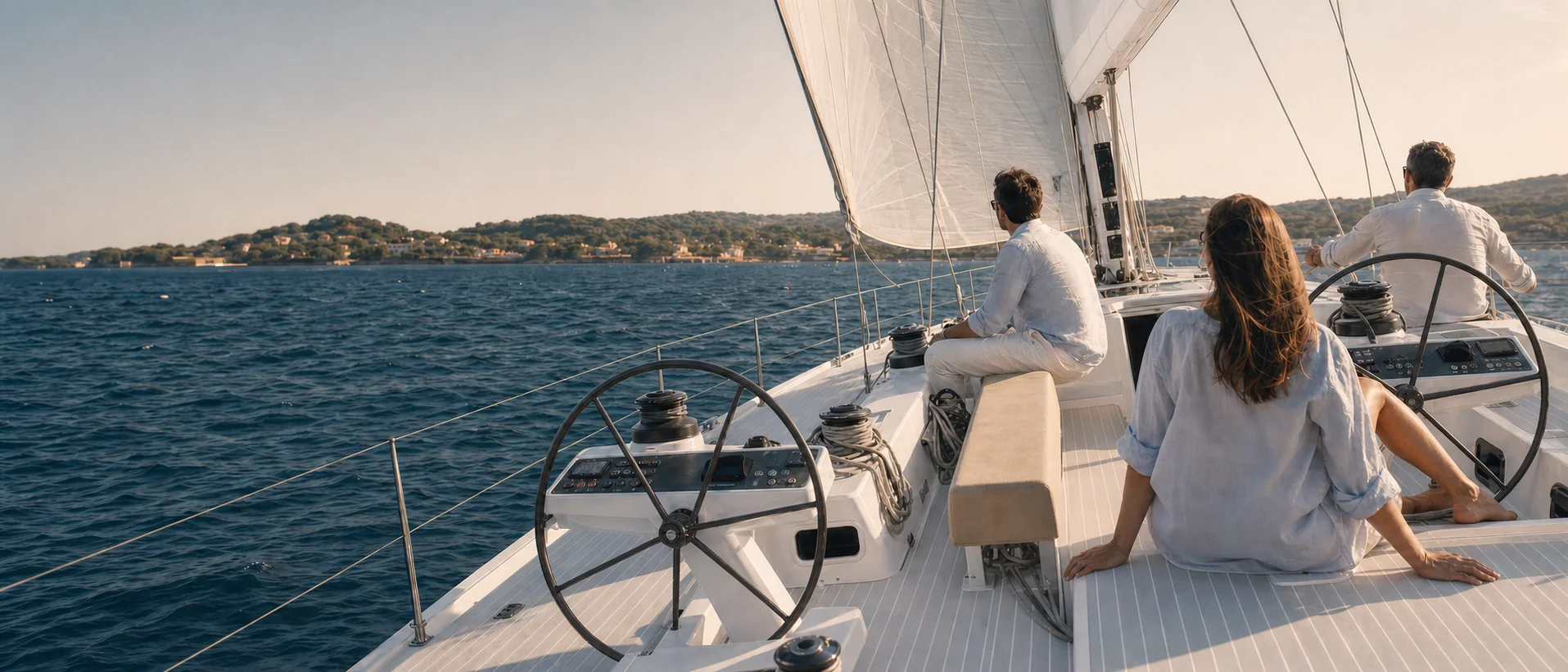 Guests sailing aboard a private Swan 60 near Saint-Tropez