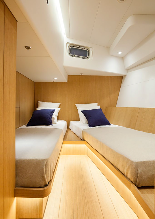 Twin guest cabin aboard the Swan 60